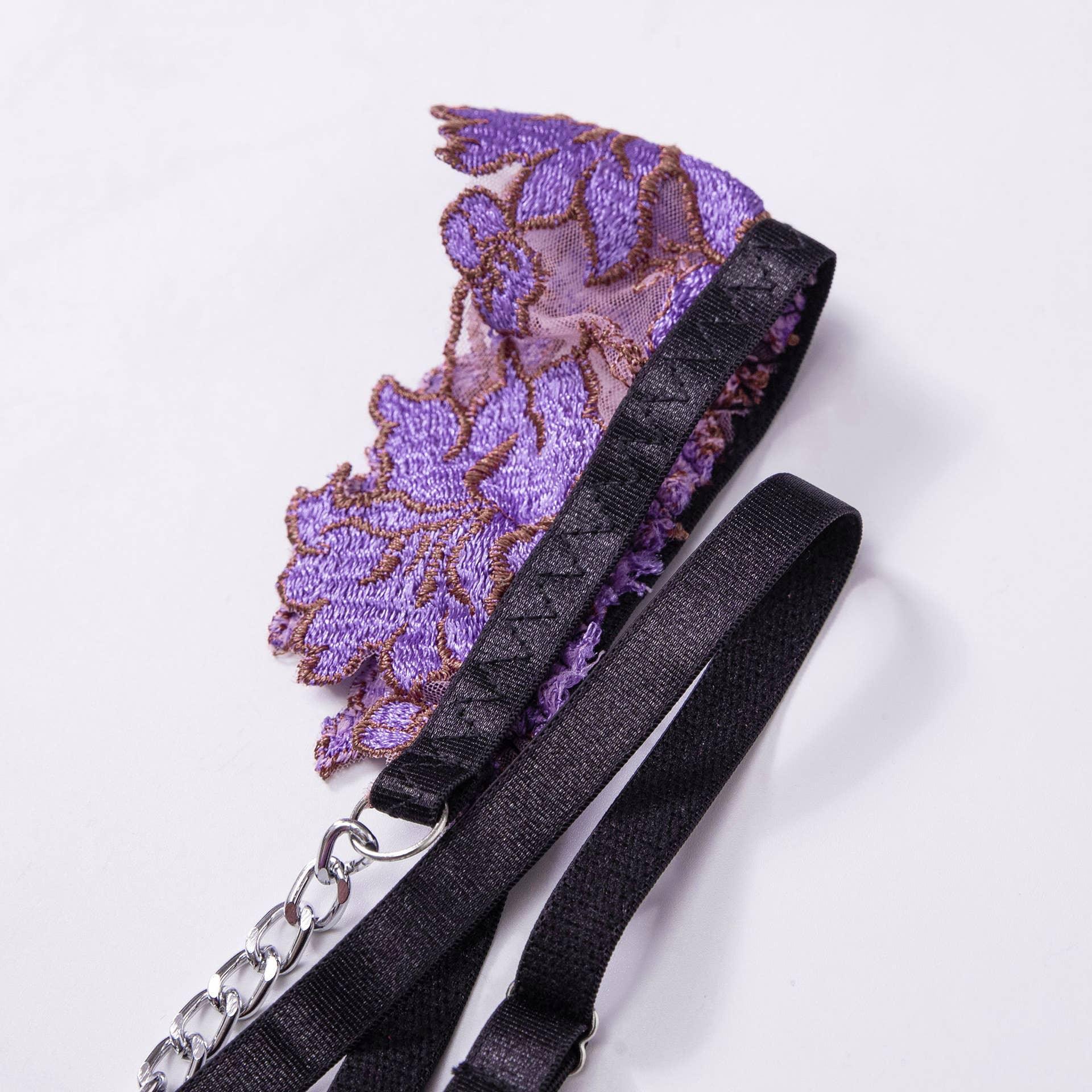 Ladies Violet Embroidery Lingerie Set with Garter Belt 2009 - SWEETKAMA
