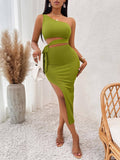 Ladies Waist Tie Daily Knited Dress 232LQ53462-A888 - SWEETKAMA