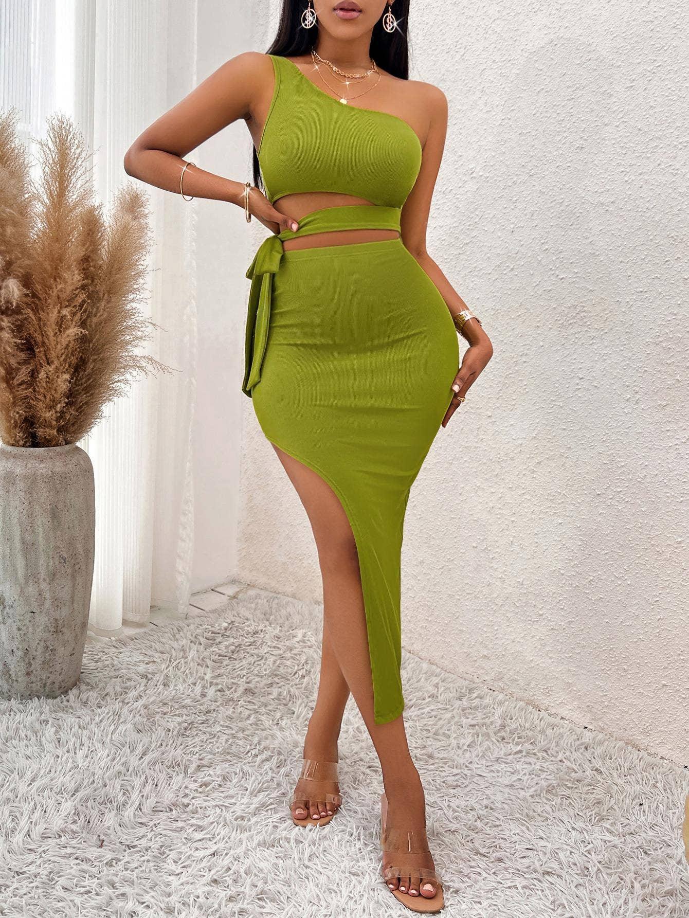 Ladies Waist Tie Daily Knited Dress 232LQ53462-A888 - SWEETKAMA