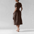 Ladies Waist Tie Solid Color Daily Midi Dress 9291 - SWEETKAMA