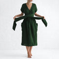 Ladies Waist Tie Solid Color Daily Midi Dress 9291 - SWEETKAMA