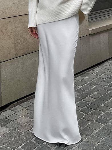 Ladies White High Waist Fishtail Slim Fit Skirt BSQ3979 - SWEETKAMA