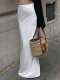 Ladies White High Waist Fishtail Slim Fit Skirt BSQ3979 - SWEETKAMA