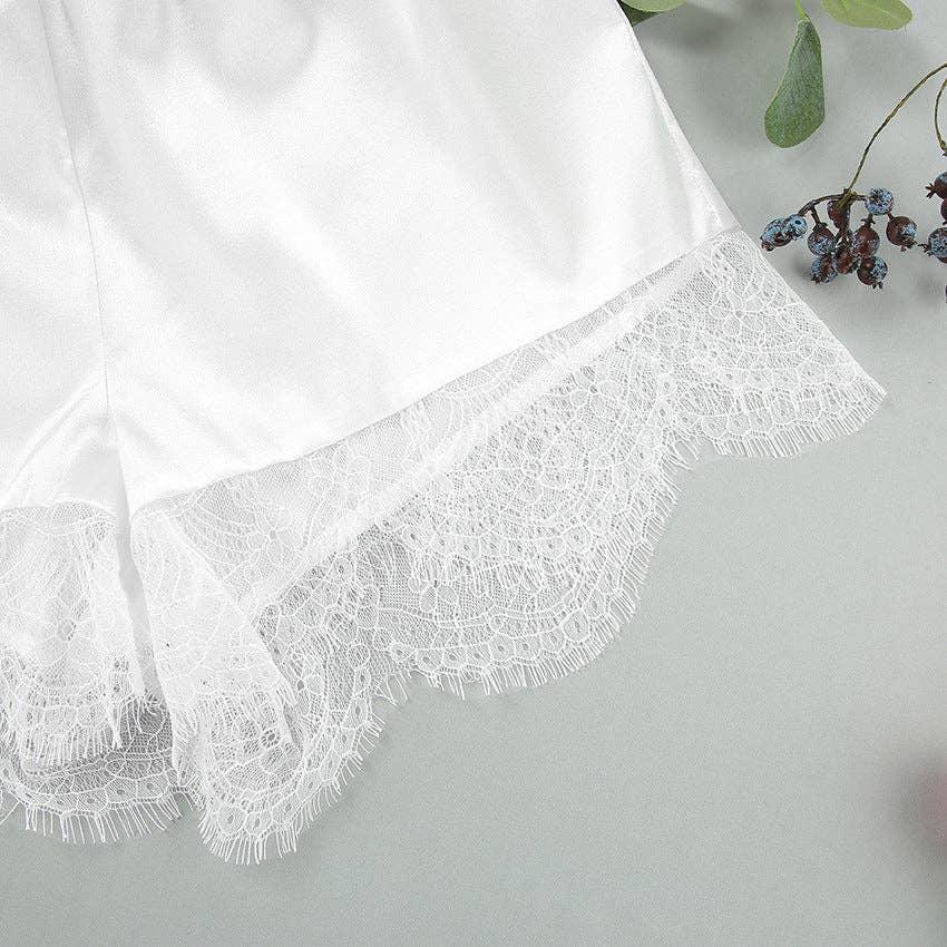 Ladies White Lace Top and Loose Short Paja Set 2S525B - SWEETKAMA