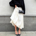 Ladies White Satin Bud Skirt Fluffy Puffy Skirt BSQ10087T - SWEETKAMA