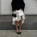 Ladies White Satin Bud Skirt Fluffy Puffy Skirt BSQ10087T - SWEETKAMA