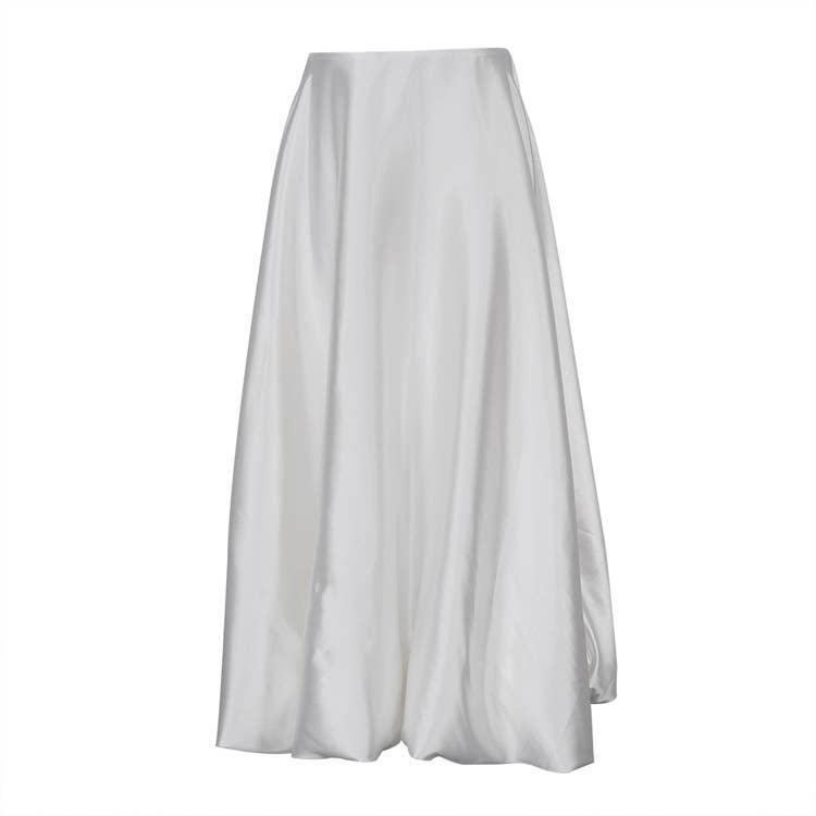 Ladies White Satin Bud Skirt Fluffy Puffy Skirt BSQ10087T - SWEETKAMA