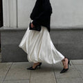 Ladies White Satin Bud Skirt Fluffy Puffy Skirt BSQ10087T - SWEETKAMA