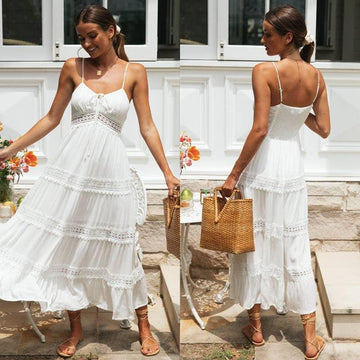 Ladies White Sleeveless Daily Midi Dress 1492 - SWEETKAMA