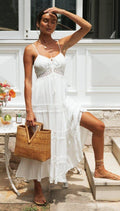 Ladies White Sleeveless Daily Midi Dress 1492 - SWEETKAMA