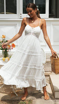 Ladies White Sleeveless Daily Midi Dress 1492 - SWEETKAMA