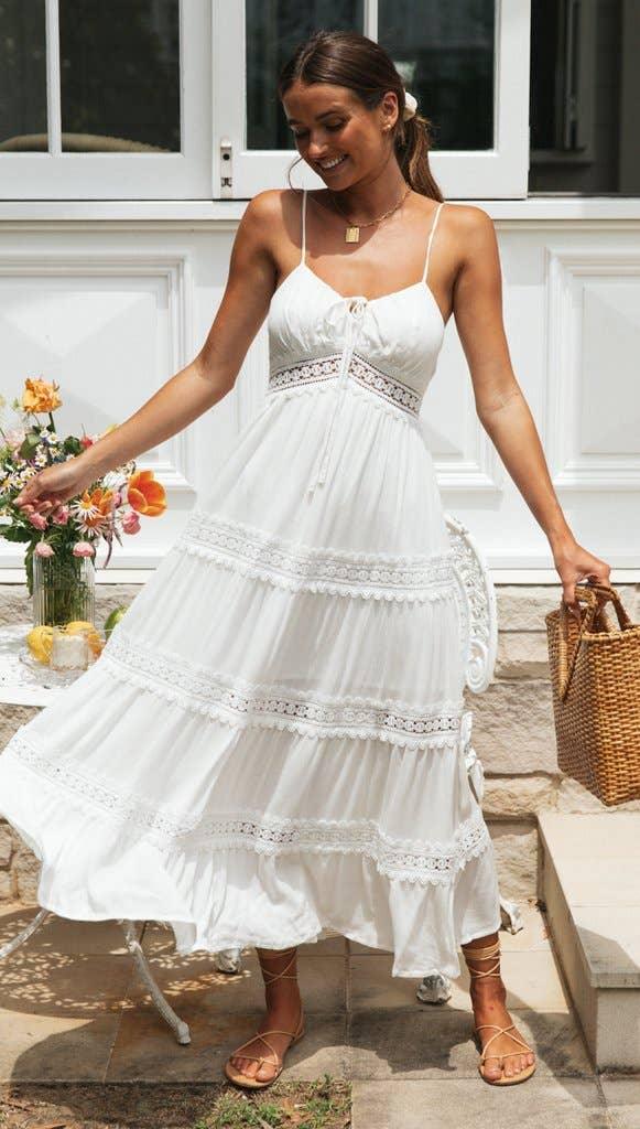 Ladies White Sleeveless Daily Midi Dress 1492 - SWEETKAMA