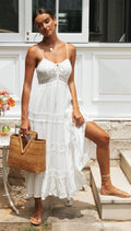 Ladies White Sleeveless Daily Midi Dress 1492 - SWEETKAMA