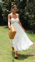 Ladies White Sleeveless Daily Midi Dress 1492 - SWEETKAMA