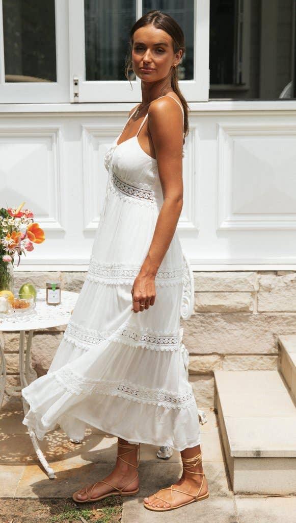 Ladies White Sleeveless Daily Midi Dress 1492 - SWEETKAMA