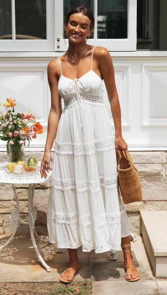 Ladies White Sleeveless Daily Midi Dress 1492 - SWEETKAMA