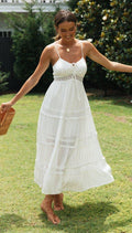 Ladies White Sleeveless Daily Midi Dress 1492 - SWEETKAMA