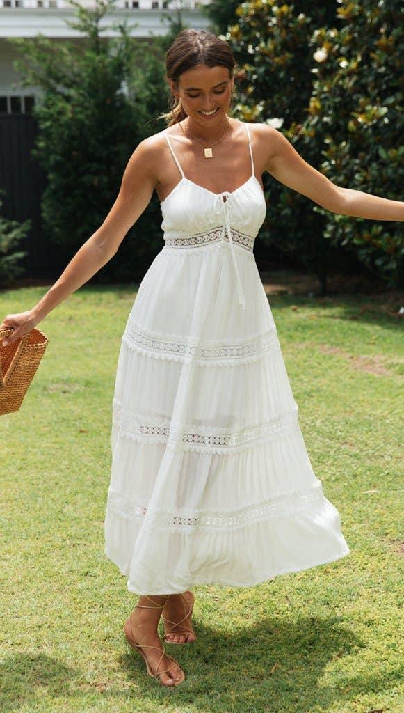 Ladies White Sleeveless Daily Midi Dress 1492 - SWEETKAMA