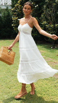 Ladies White Sleeveless Daily Midi Dress 1492 - SWEETKAMA