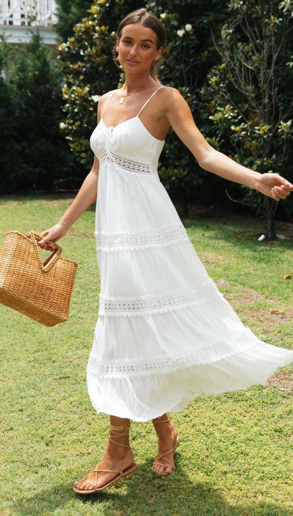 Ladies White Sleeveless Daily Midi Dress 1492 - SWEETKAMA