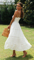 Ladies White Sleeveless Daily Midi Dress 1492 - SWEETKAMA
