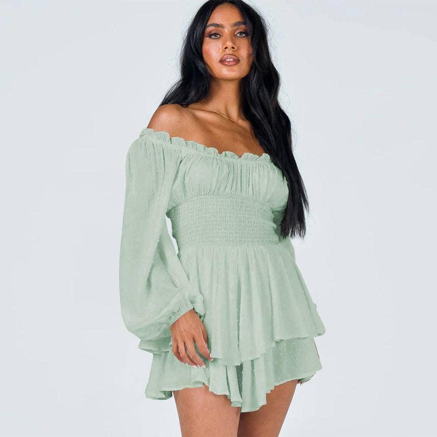 Ladies Wrinkle Boat Neck Daily Ruffled Jumpsuits GKAZ001 - SWEETKAMA