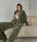 Ladies Zipper Hooded Coat Loose Pants Velvet Set 2TZ7115 - SWEETKAMA