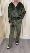 Ladies Zipper Hooded Coat Loose Pants Velvet Set 2TZ7115 - SWEETKAMA