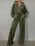 Ladies Zipper Hooded Coat Loose Pants Velvet Set 2TZ7115 - SWEETKAMA