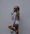 Ladies Zipper Short Coat Hip Wrap Mini Skirt Set Z543 - SWEETKAMA
