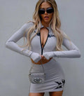 Ladies Zipper Short Coat Hip Wrap Mini Skirt Set Z543 - SWEETKAMA