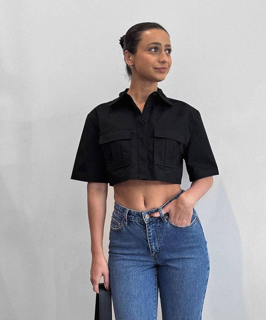 Lapel Short Sleeves Leisure Ladies Short Shirt SKT1035 - SWEETKAMA