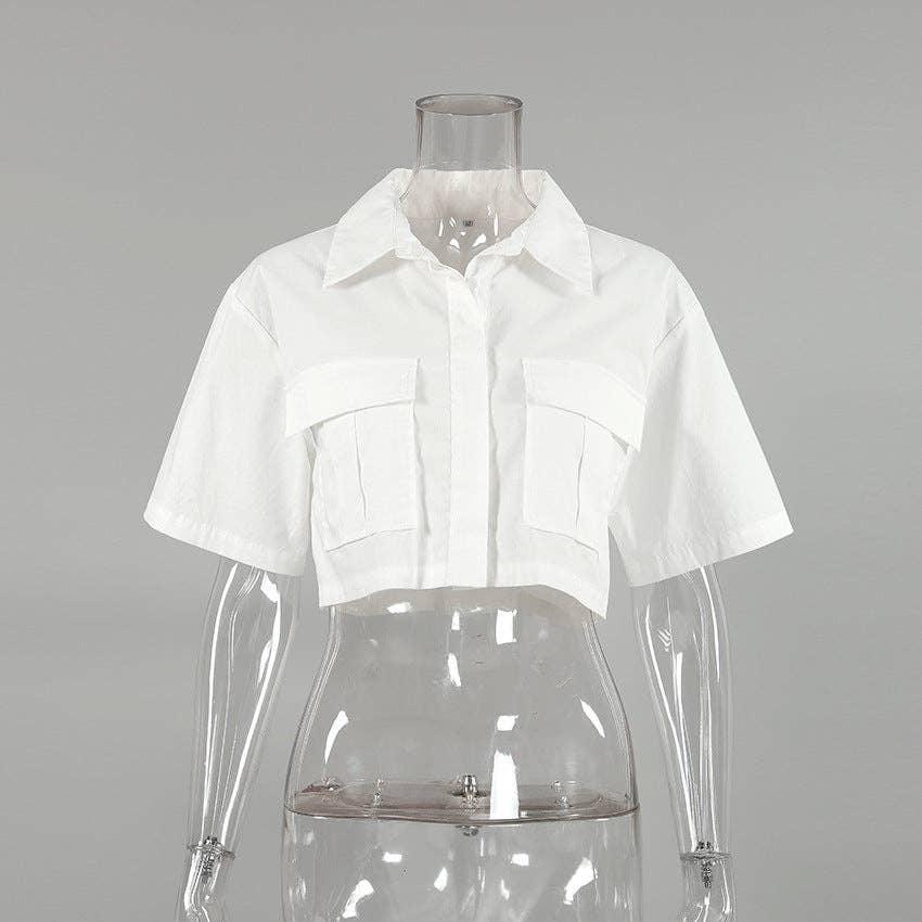 Lapel Short Sleeves Leisure Ladies Short Shirt SKT1035 - SWEETKAMA