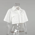 Lapel Short Sleeves Leisure Ladies Short Shirt SKT1035 - SWEETKAMA