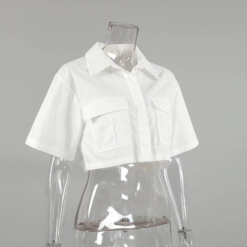 Lapel Short Sleeves Leisure Ladies Short Shirt SKT1035 - SWEETKAMA