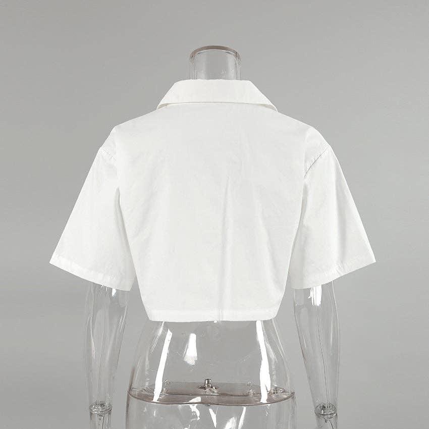 Lapel Short Sleeves Leisure Ladies Short Shirt SKT1035 - SWEETKAMA