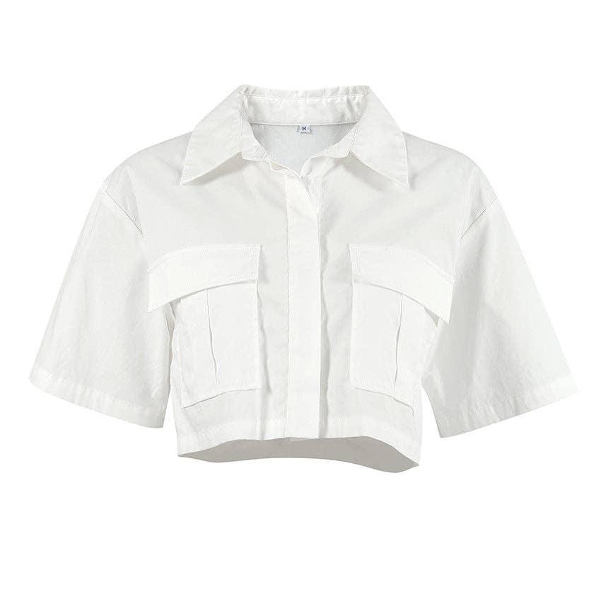 Lapel Short Sleeves Leisure Ladies Short Shirt SKT1035 - SWEETKAMA