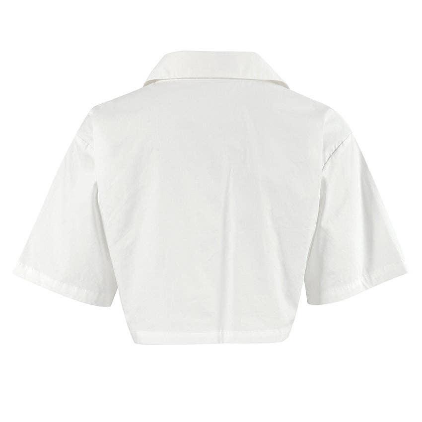 Lapel Short Sleeves Leisure Ladies Short Shirt SKT1035 - SWEETKAMA