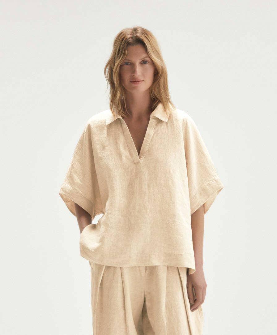 Lapel V-Neck Top Long Loose Pants Ladies Set 2SYCK6003B - SWEETKAMA