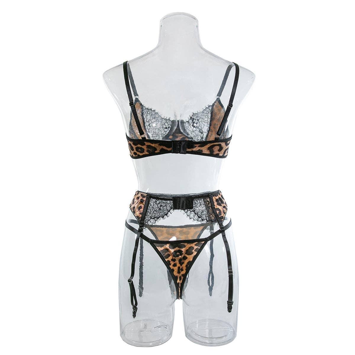 Leopard Print Sexy Lingerie Set with Garter Belt 2740 - SWEETKAMA