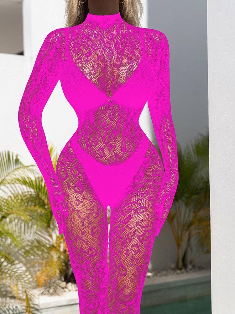 Leopard Slim-Fitting See Through Bodystocking w636 - SWEETKAMA