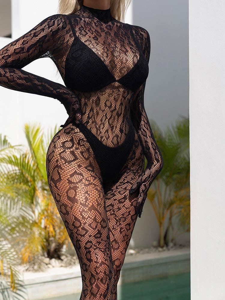 Leopard Slim-Fitting See Through Bodystocking w636 - SWEETKAMA