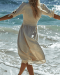 Linen Casual Short Sleeves Bowknot Midi Dress SKD152 - SWEETKAMA