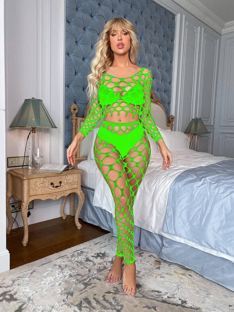 Long Sleeves Lingerie Set Fishnet Bodystocking w563 - SWEETKAMA