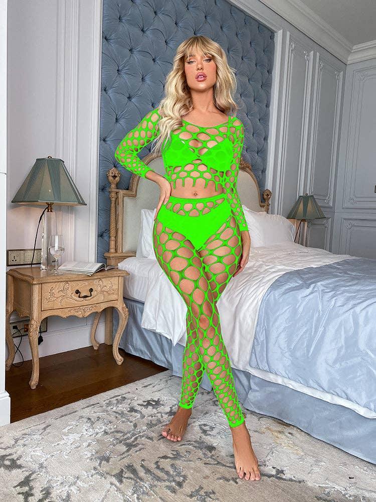 Long Sleeves Lingerie Set Fishnet Bodystocking w563 - SWEETKAMA
