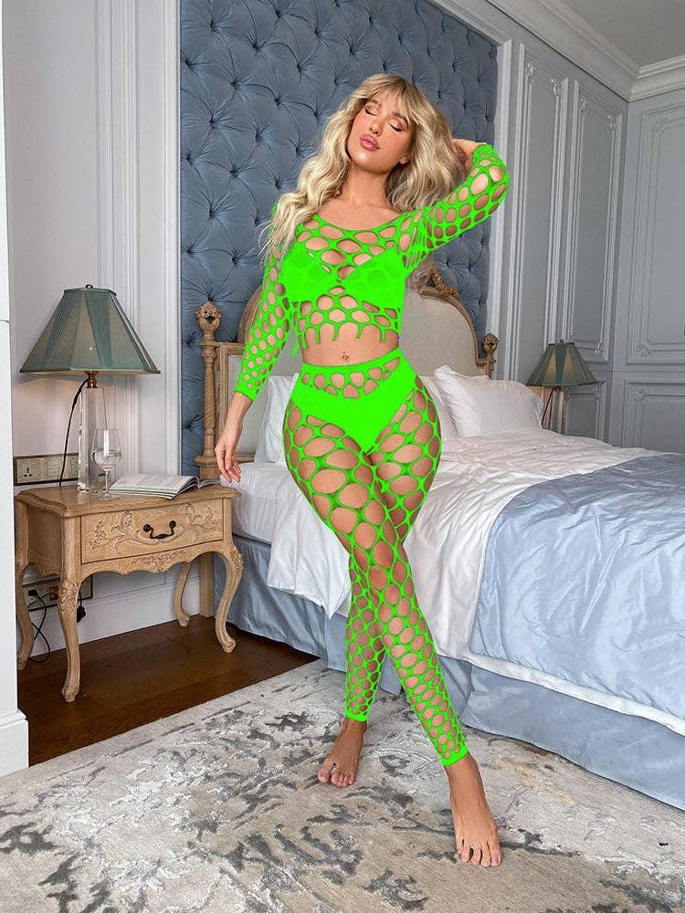 Long Sleeves Lingerie Set Fishnet Bodystocking w563 - SWEETKAMA