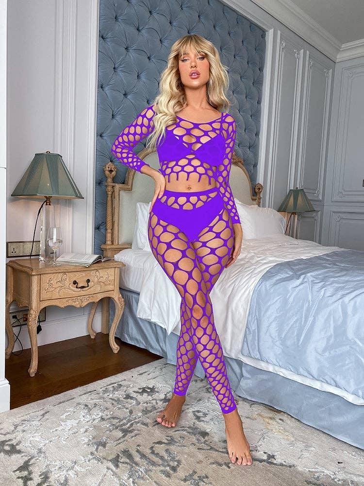 Long Sleeves Lingerie Set Fishnet Bodystocking w563 - SWEETKAMA