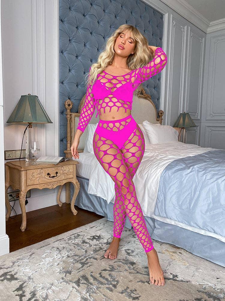 Long Sleeves Lingerie Set Fishnet Bodystocking w563 - SWEETKAMA