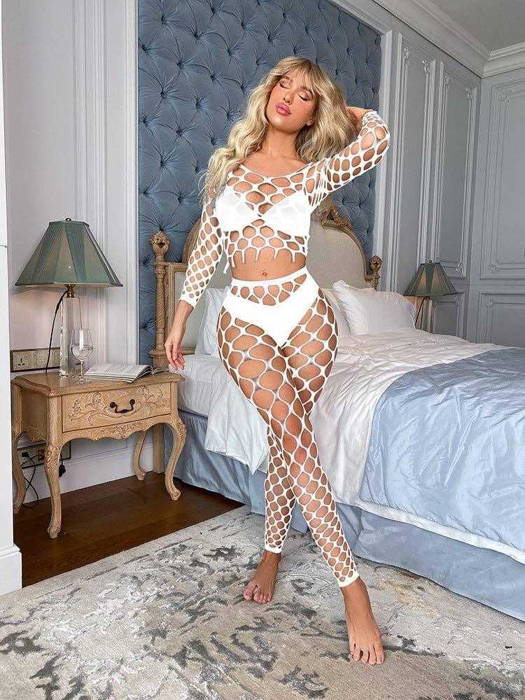 Long Sleeves Lingerie Set Fishnet Bodystocking w563 - SWEETKAMA