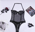 Mesh with PU Halter See Trough Lingerie Teddy LS1468 - SWEETKAMA